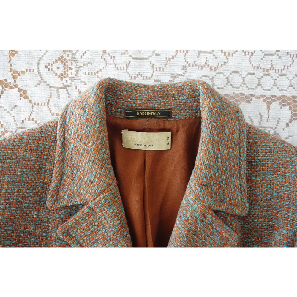 Vintage 90s 00s Ada Parini by ICA Cyan Orange Wool Tweed Coat size IT 46 US 10 - Picture 7 of 8
